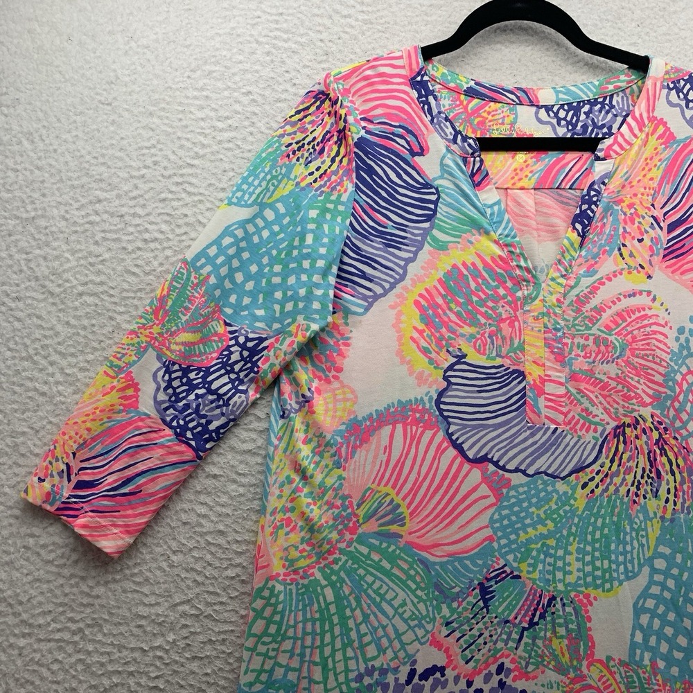 Lilly Pulitzer Ali Dress Womens Medium M Roar of the Sea Pima Cotton V Neck Mom‎ - Picture 2 of 14